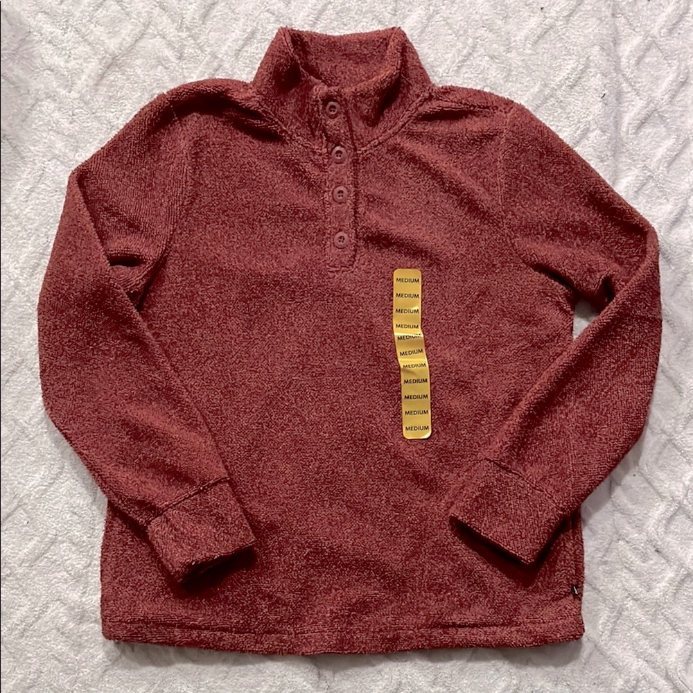 Eddie Bauer | Red Button-Up Fuzzy Sweater